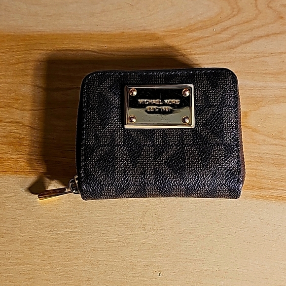 Michael Kors Handbags - Michael Kors Brown Leather MK Monogram Wallet